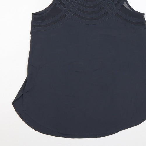 River Island Women Blue Size 12 Sleeveless Sheer Panel Tunic Blouse