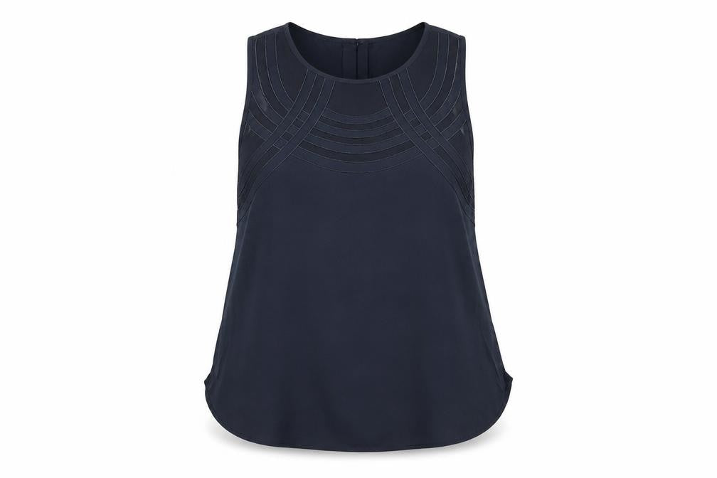 River Island Women Blue Size 12 Sleeveless Sheer Panel Tunic Blouse