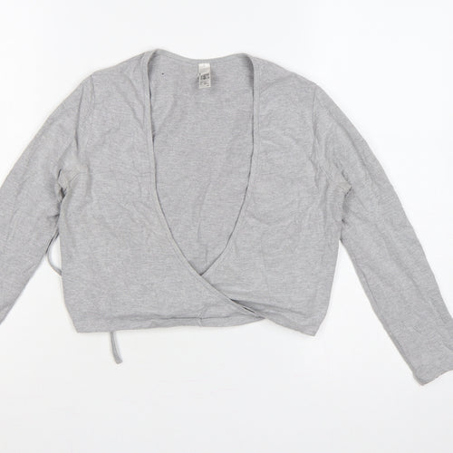 American Apparel Women Grey M Cropped Wrap Jersey Long Sleeve Top