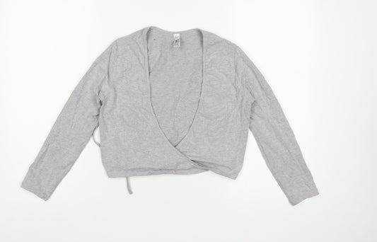 American Apparel Women Grey M Cropped Wrap Jersey Long Sleeve Top