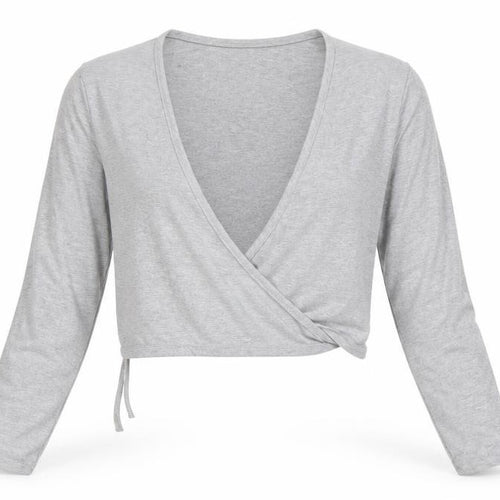 American Apparel Women Grey M Cropped Wrap Jersey Long Sleeve Top