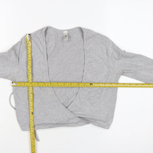 American Apparel Women Grey M Cropped Wrap Jersey Long Sleeve Top