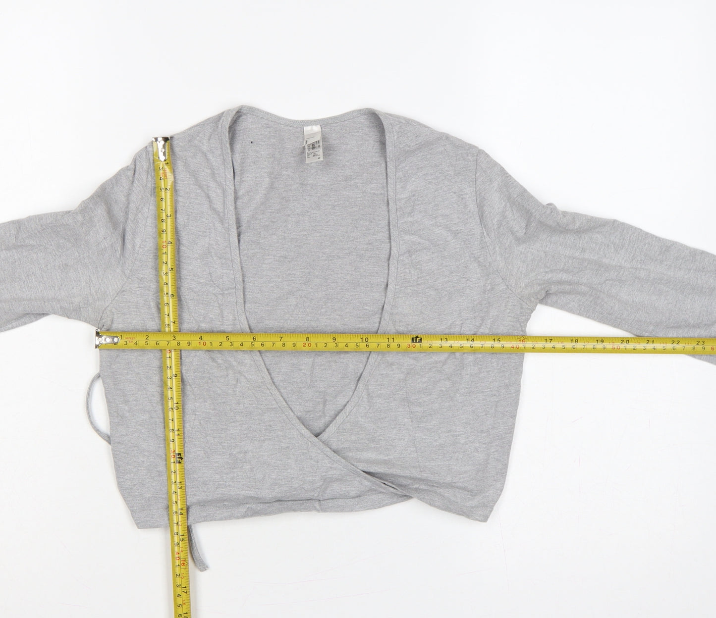 American Apparel Women Grey M Cropped Wrap Jersey Long Sleeve Top