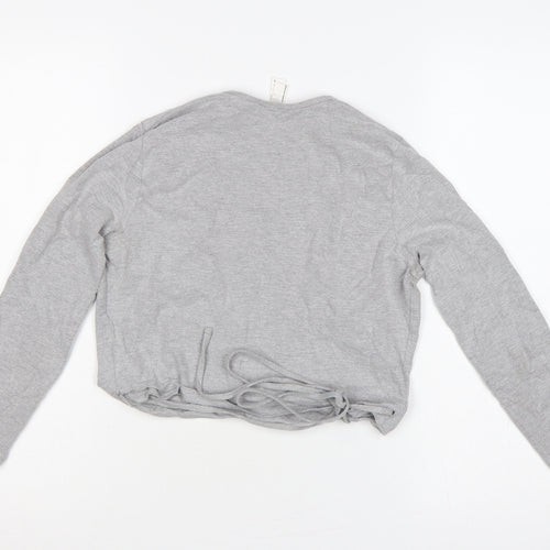 American Apparel Women Grey M Cropped Wrap Jersey Long Sleeve Top