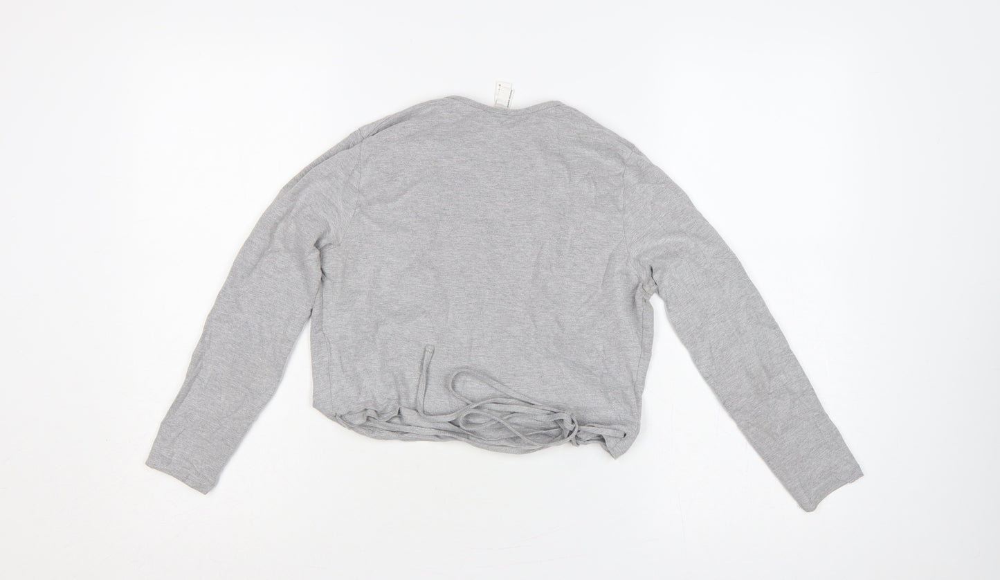 American Apparel Women Grey M Cropped Wrap Jersey Long Sleeve Top