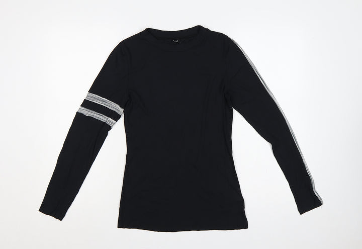 Next Women Black UK 8 Slim Ribbed Jersey Long Sleeve Stripe T-Shirt