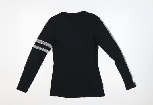 Next Women Black UK 8 Slim Ribbed Jersey Long Sleeve Stripe T-Shirt