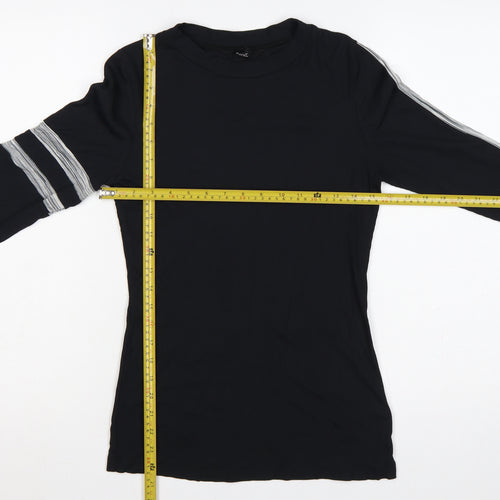 Next Women Black UK 8 Slim Ribbed Jersey Long Sleeve Stripe T-Shirt
