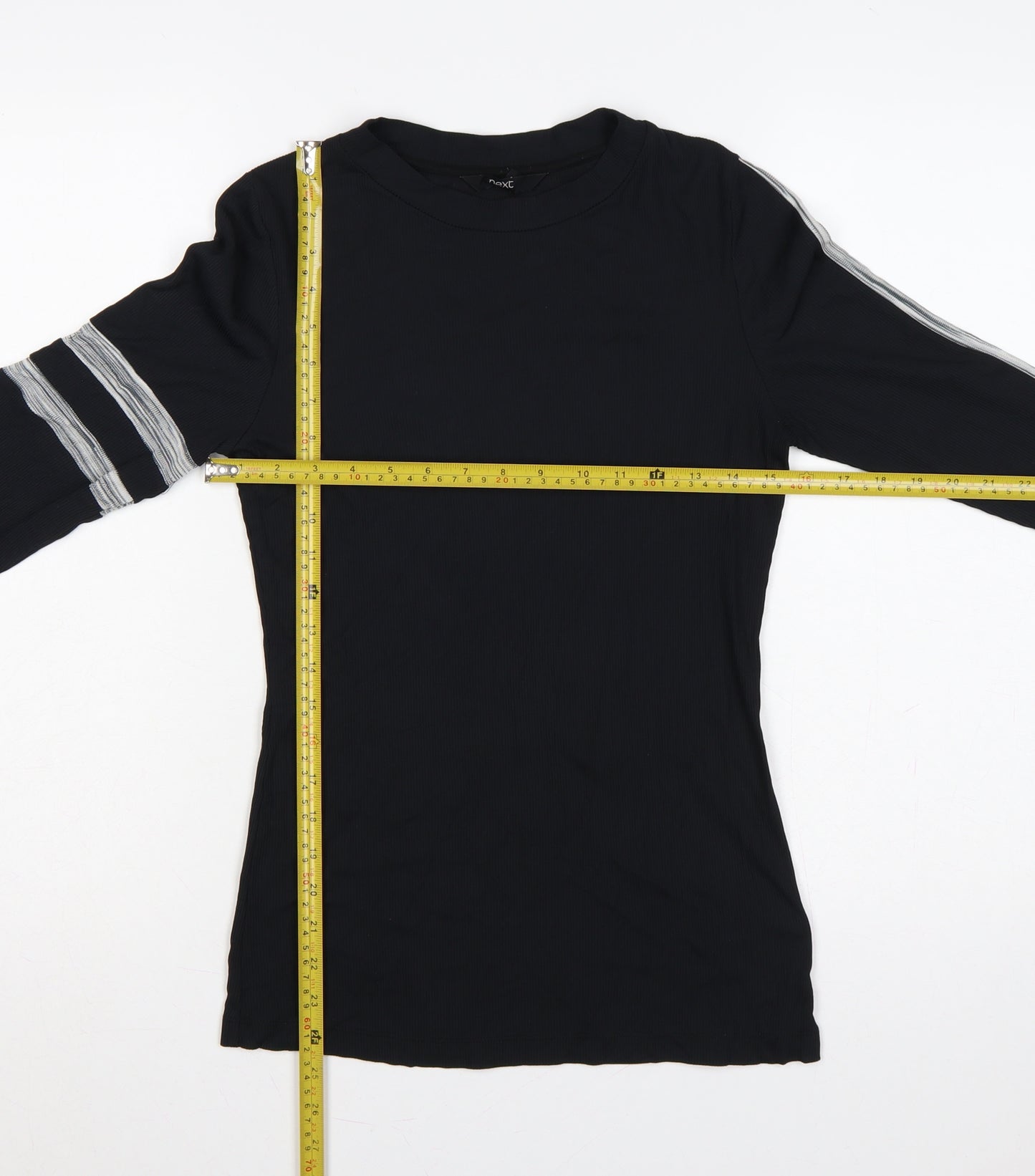 Next Women Black UK 8 Slim Ribbed Jersey Long Sleeve Stripe T-Shirt