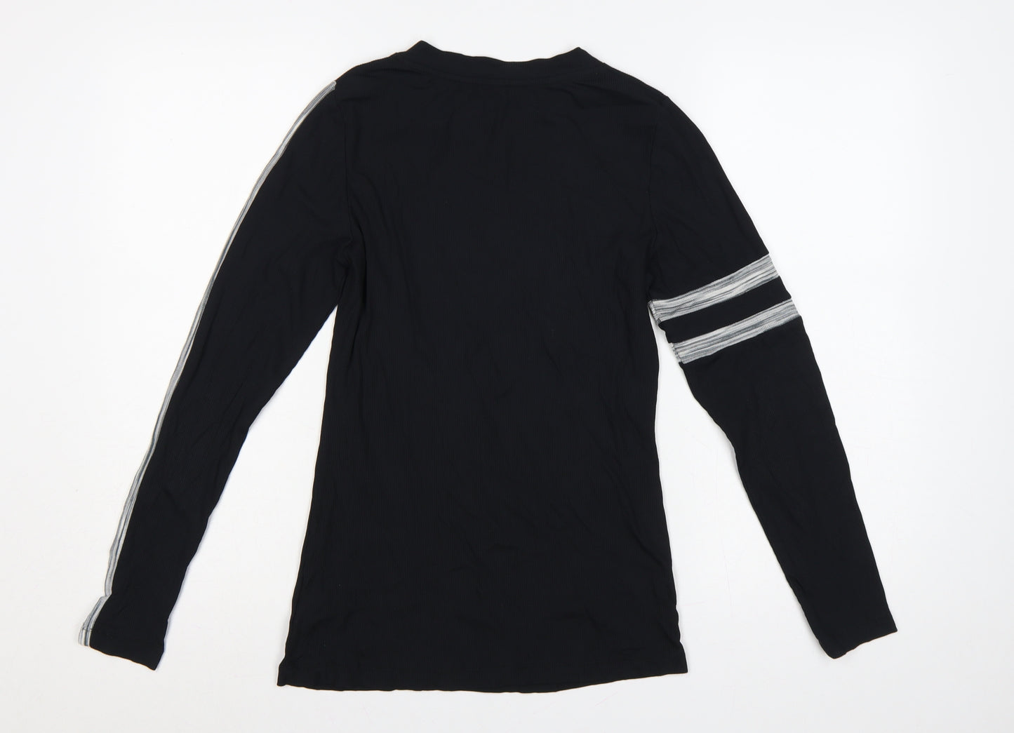 Next Women Black UK 8 Slim Ribbed Jersey Long Sleeve Stripe T-Shirt