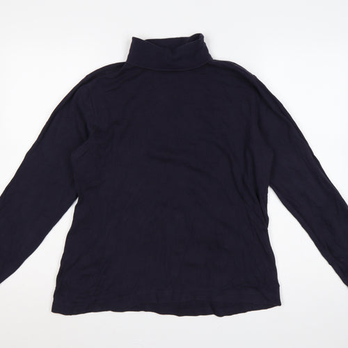 Lands' End Women's Navy UK 12 Basic Roll Neck Long Sleeve T-Shirt