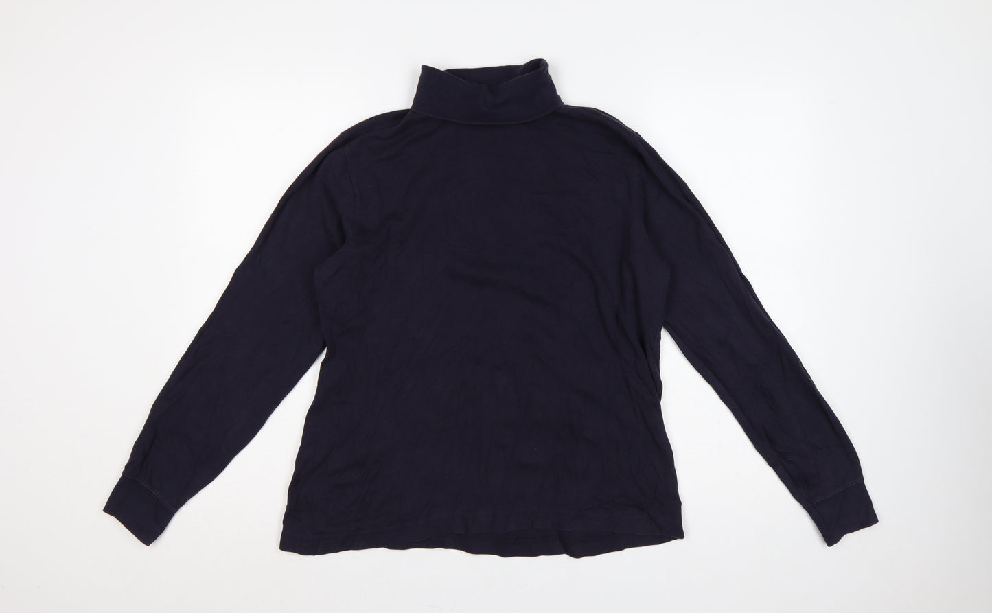 Lands' End Women's Navy UK 12 Basic Roll Neck Long Sleeve T-Shirt
