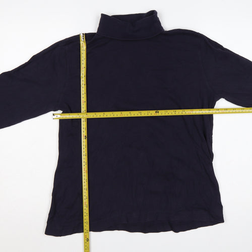Lands' End Women's Navy UK 12 Basic Roll Neck Long Sleeve T-Shirt