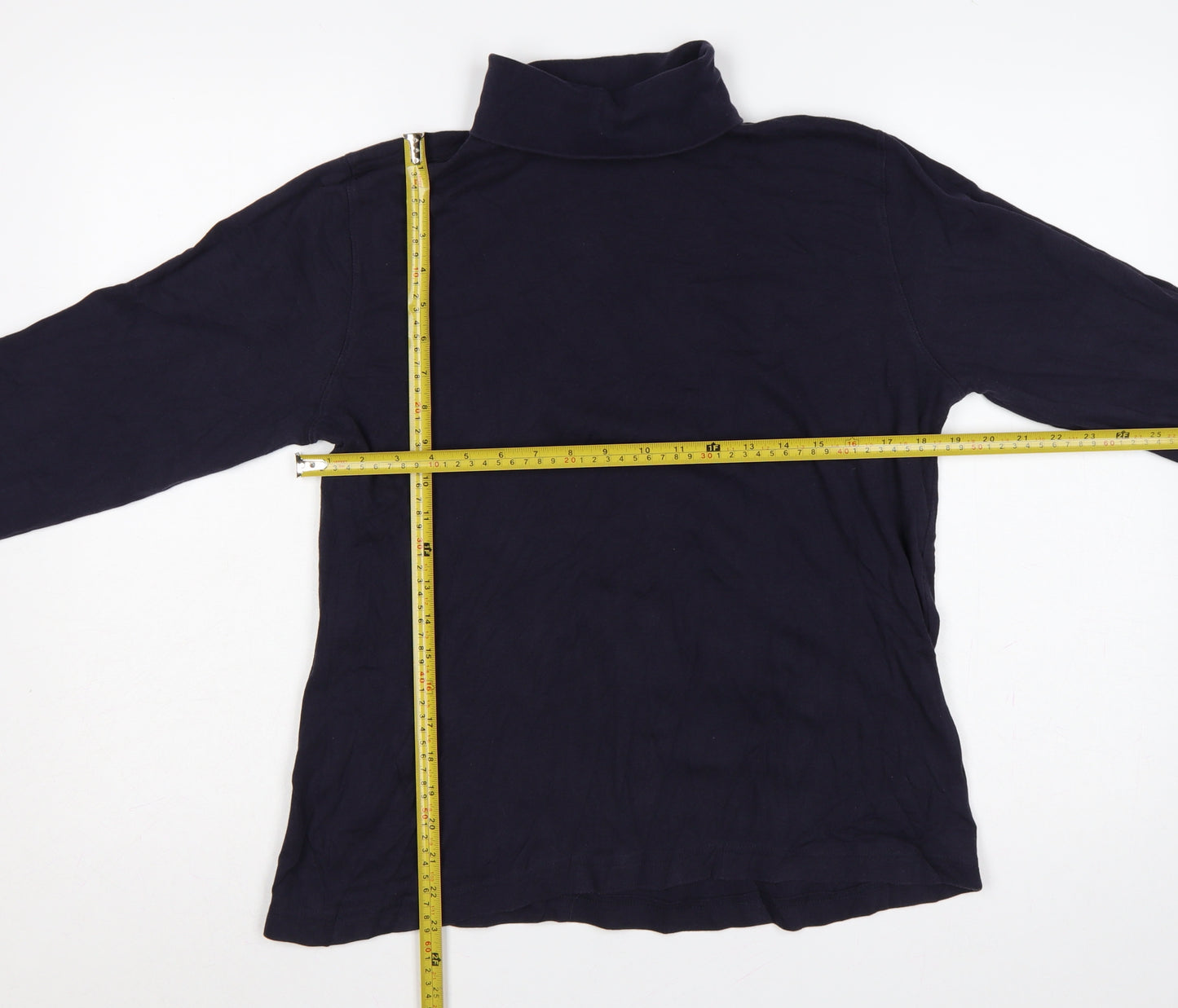 Lands' End Women's Navy UK 12 Basic Roll Neck Long Sleeve T-Shirt