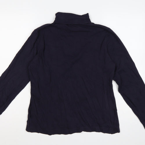 Lands' End Women's Navy UK 12 Basic Roll Neck Long Sleeve T-Shirt