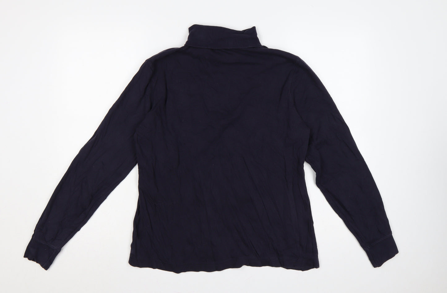 Lands' End Women's Navy UK 12 Basic Roll Neck Long Sleeve T-Shirt