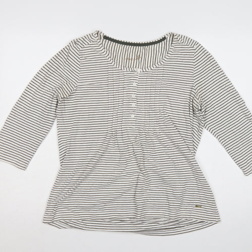 Easy Women White Black Stripe Cotton Long Sleeve Button Blouse UK 14