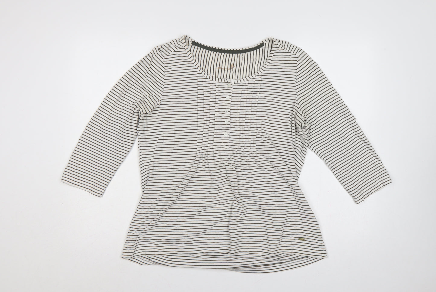 Easy Women White Black Stripe Cotton Long Sleeve Button Blouse UK 14