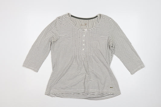 Easy Women White Black Stripe Cotton Long Sleeve Button Blouse UK 14