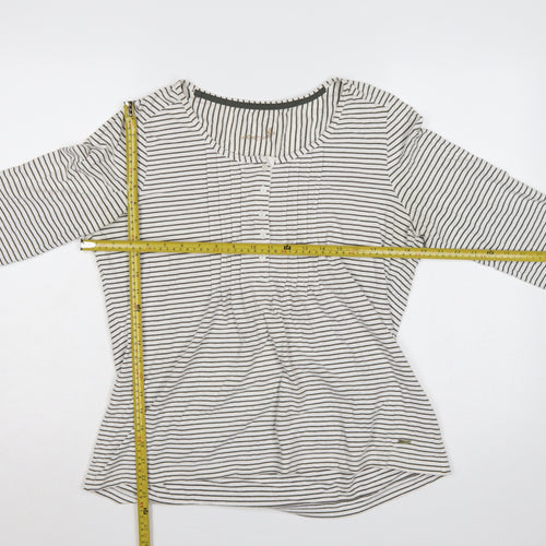 Easy Women White Black Stripe Cotton Long Sleeve Button Blouse UK 14
