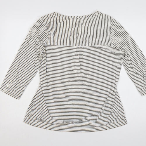 Easy Women White Black Stripe Cotton Long Sleeve Button Blouse UK 14