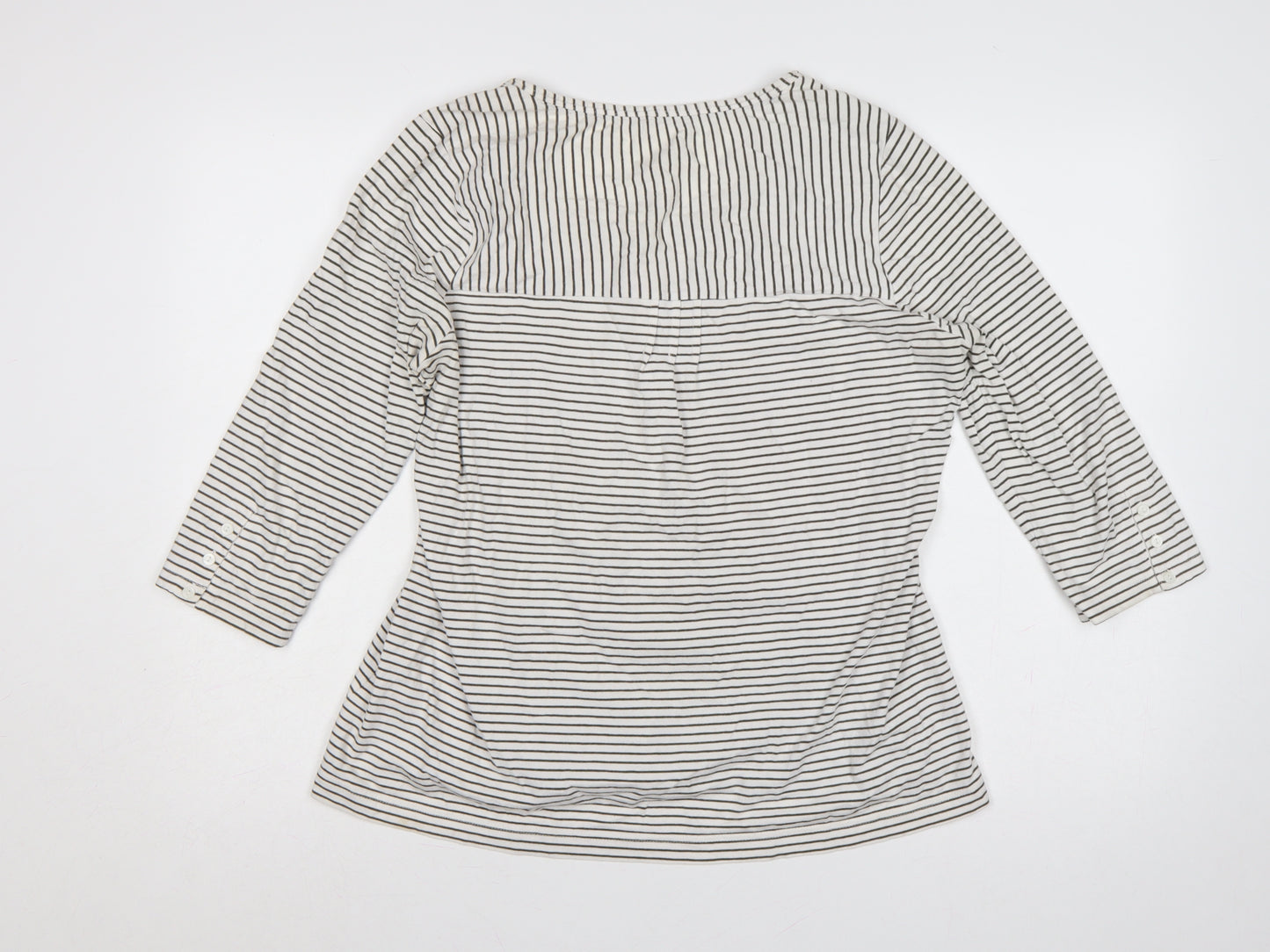 Easy Women White Black Stripe Cotton Long Sleeve Button Blouse UK 14