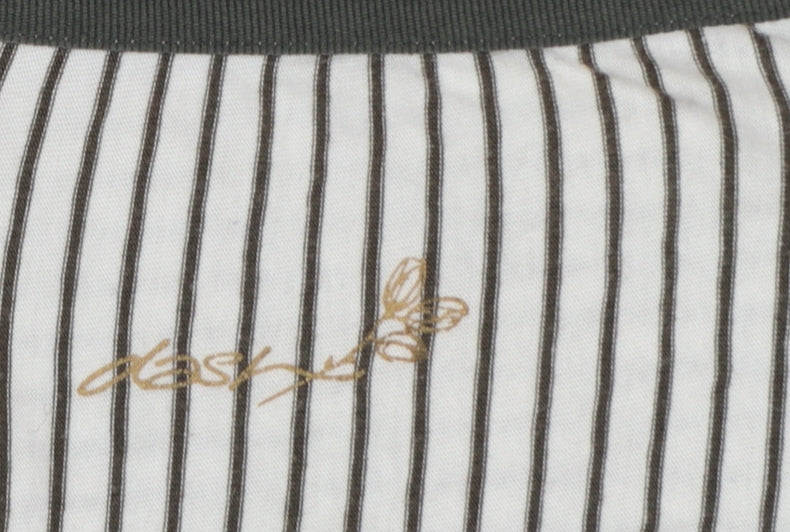 Easy Women White Black Stripe Cotton Long Sleeve Button Blouse UK 14