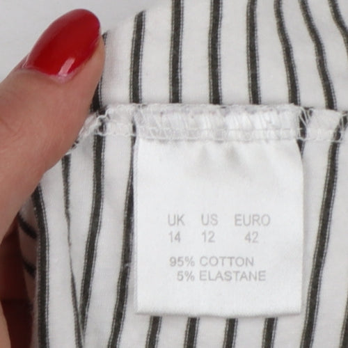 Easy Women White Black Stripe Cotton Long Sleeve Button Blouse UK 14