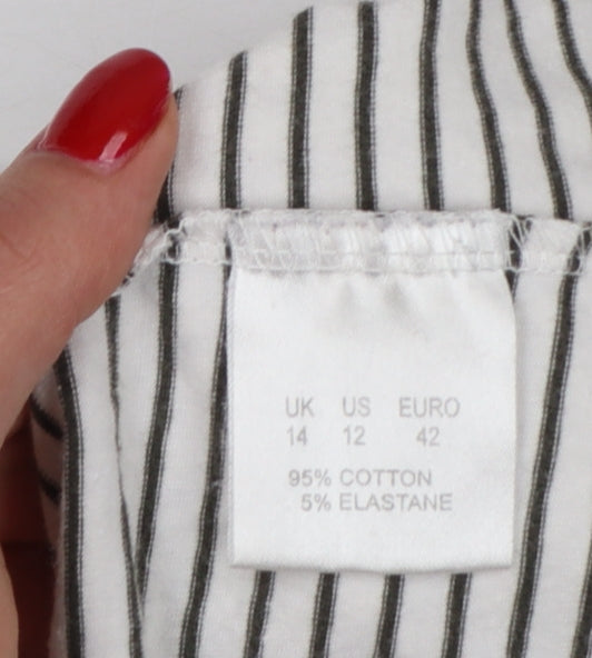 Easy Women White Black Stripe Cotton Long Sleeve Button Blouse UK 14
