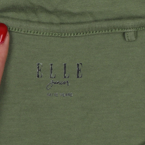 ELLE Junior Girls Olive Green 14-15 Years Graphic Logo Cotton T-Shirt
