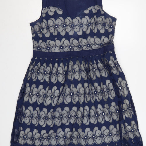 Monsoon Women Blue Floral Lace Fit & Flare Dress UK 18 Sleeveless