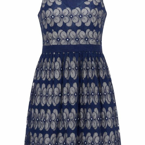 Monsoon Women Blue Floral Lace Fit & Flare Dress UK 18 Sleeveless
