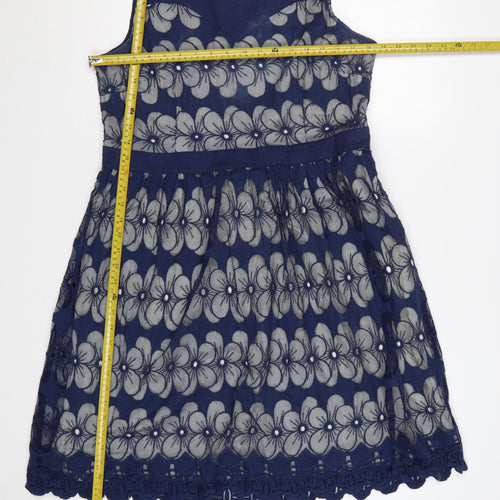 Monsoon Women Blue Floral Lace Fit & Flare Dress UK 18 Sleeveless