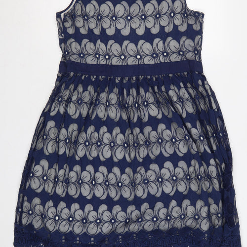 Monsoon Women Blue Floral Lace Fit & Flare Dress UK 18 Sleeveless