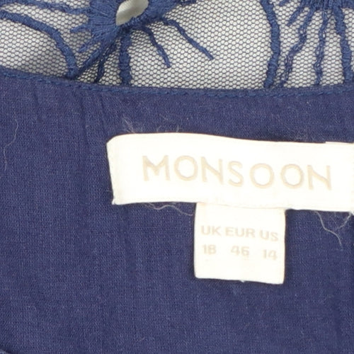 Monsoon Women Blue Floral Lace Fit & Flare Dress UK 18 Sleeveless
