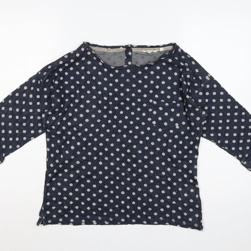 White Stuff Women’s Blue Polka Dot Cotton 3/4 Sleeve T-Shirt Size 10
