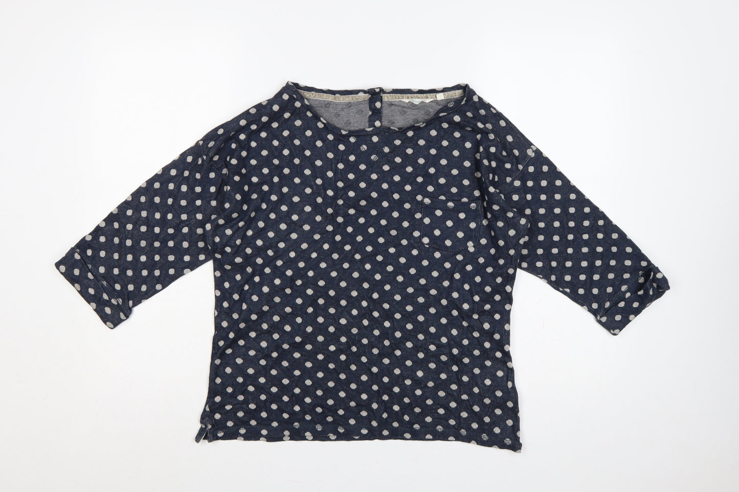 White Stuff Women’s Blue Polka Dot Cotton 3/4 Sleeve T-Shirt Size 10