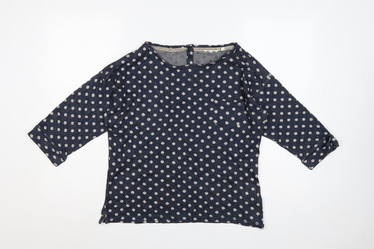 White Stuff Women’s Blue Polka Dot Cotton 3/4 Sleeve T-Shirt Size 10