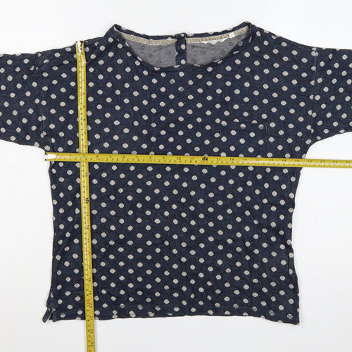 White Stuff Women’s Blue Polka Dot Cotton 3/4 Sleeve T-Shirt Size 10