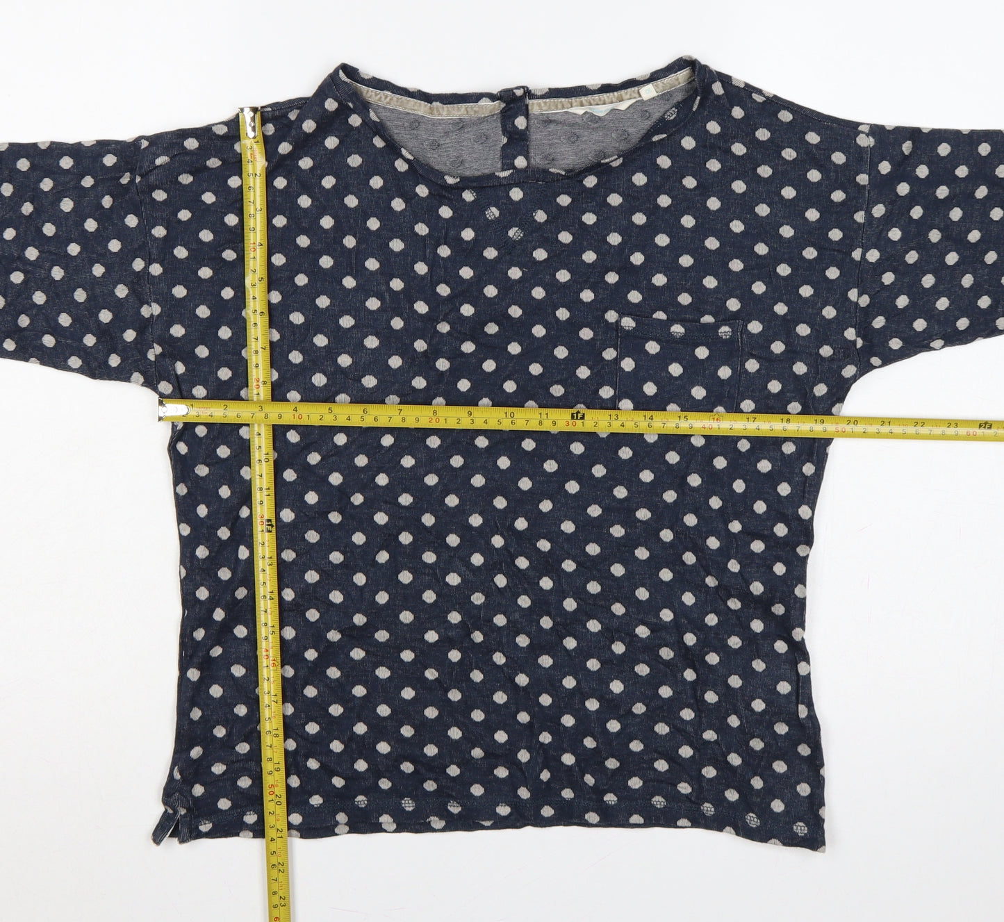 White Stuff Women’s Blue Polka Dot Cotton 3/4 Sleeve T-Shirt Size 10