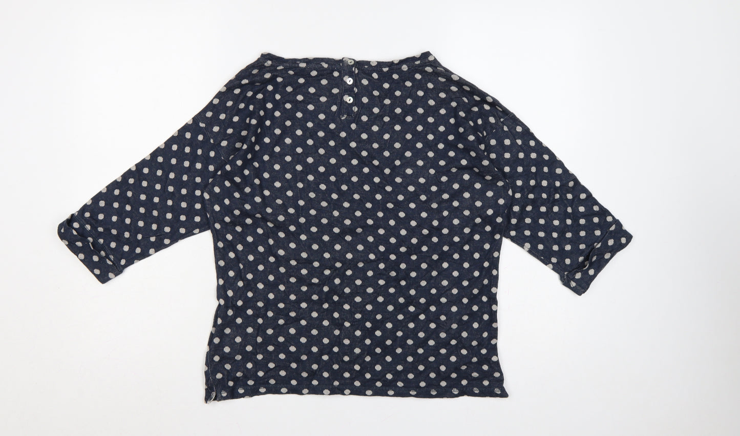 White Stuff Women’s Blue Polka Dot Cotton 3/4 Sleeve T-Shirt Size 10