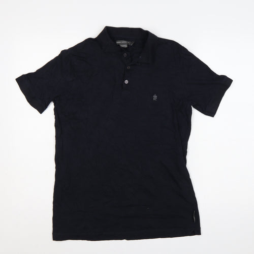 French Connection Mens Black XL Logo Short Sleeve Cotton Polo Shirt