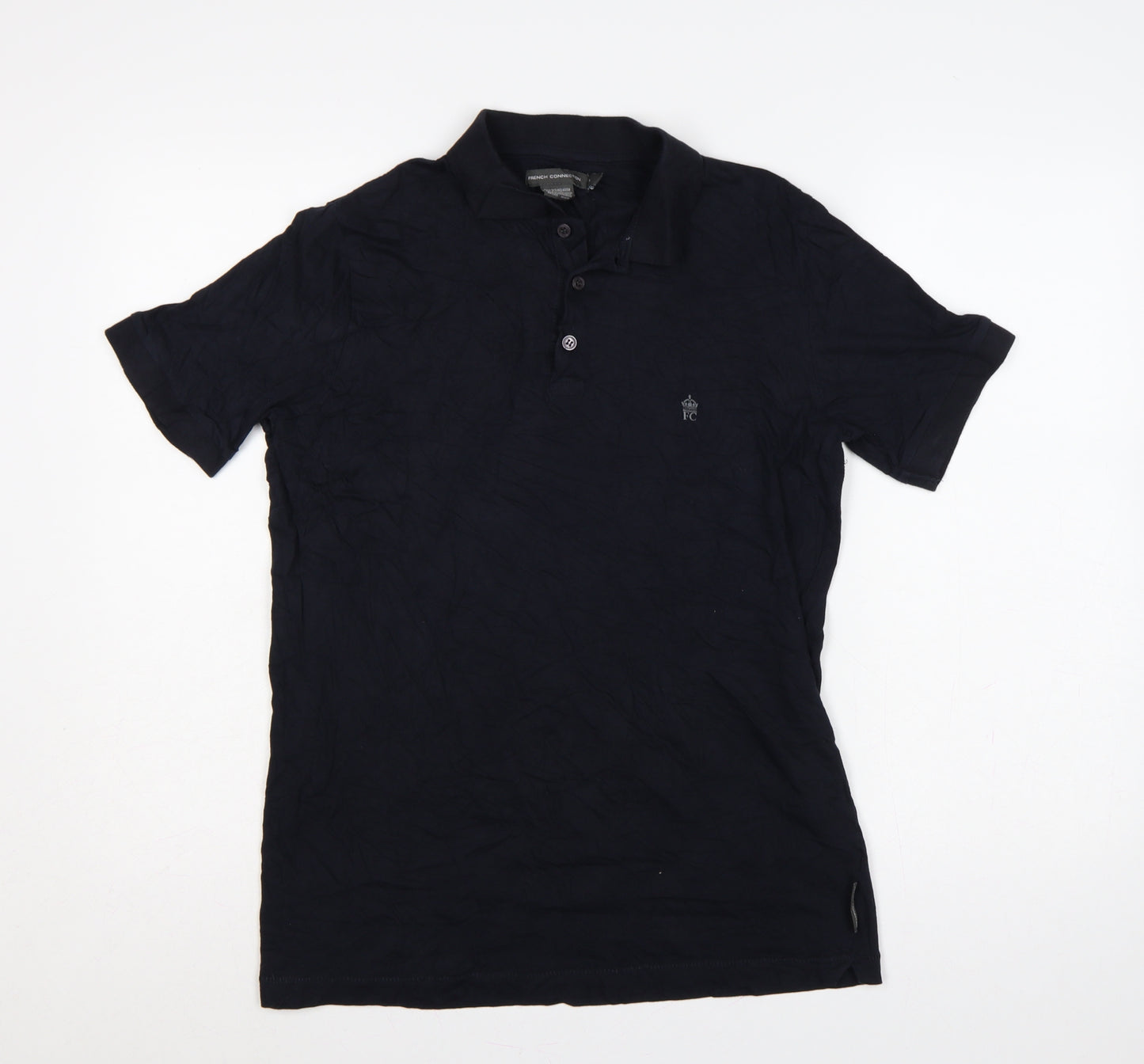 French Connection Mens Black XL Logo Short Sleeve Cotton Polo Shirt