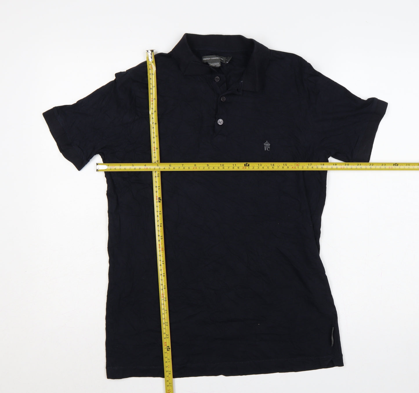 French Connection Mens Black XL Logo Short Sleeve Cotton Polo Shirt