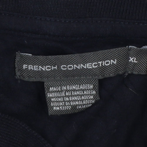 French Connection Mens Black XL Logo Short Sleeve Cotton Polo Shirt