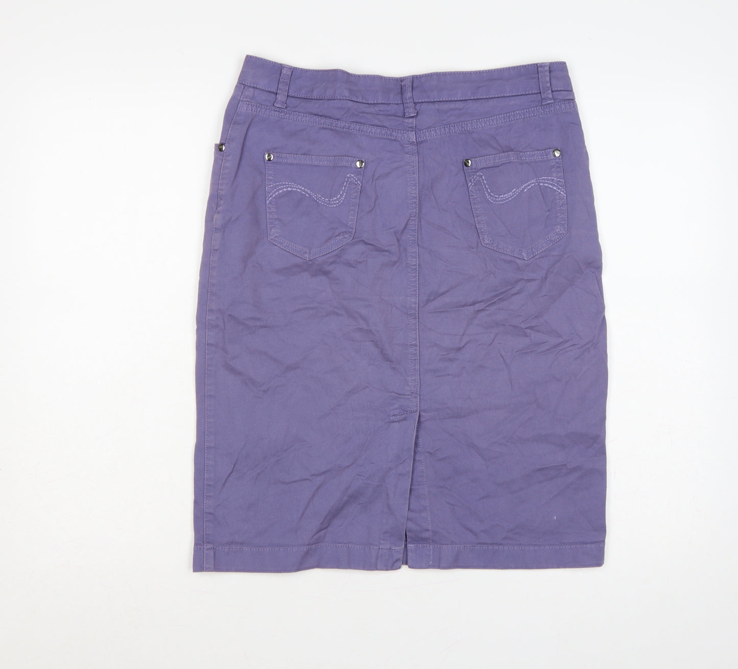 Per Una Women’s Purple UK 12 Cotton Pencil Knee Length Skirt Pockets