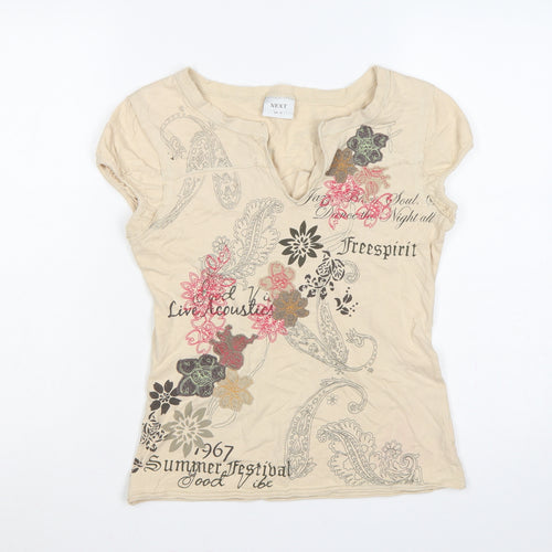 Next Women Beige UK 12 Floral Paisley Embroidered Short Sleeve T-Shirt