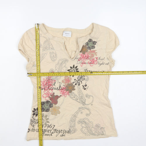 Next Women Beige UK 12 Floral Paisley Embroidered Short Sleeve T-Shirt