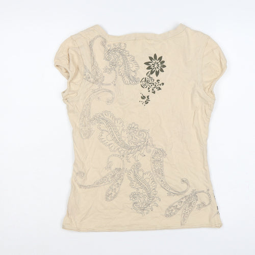 Next Women Beige UK 12 Floral Paisley Embroidered Short Sleeve T-Shirt