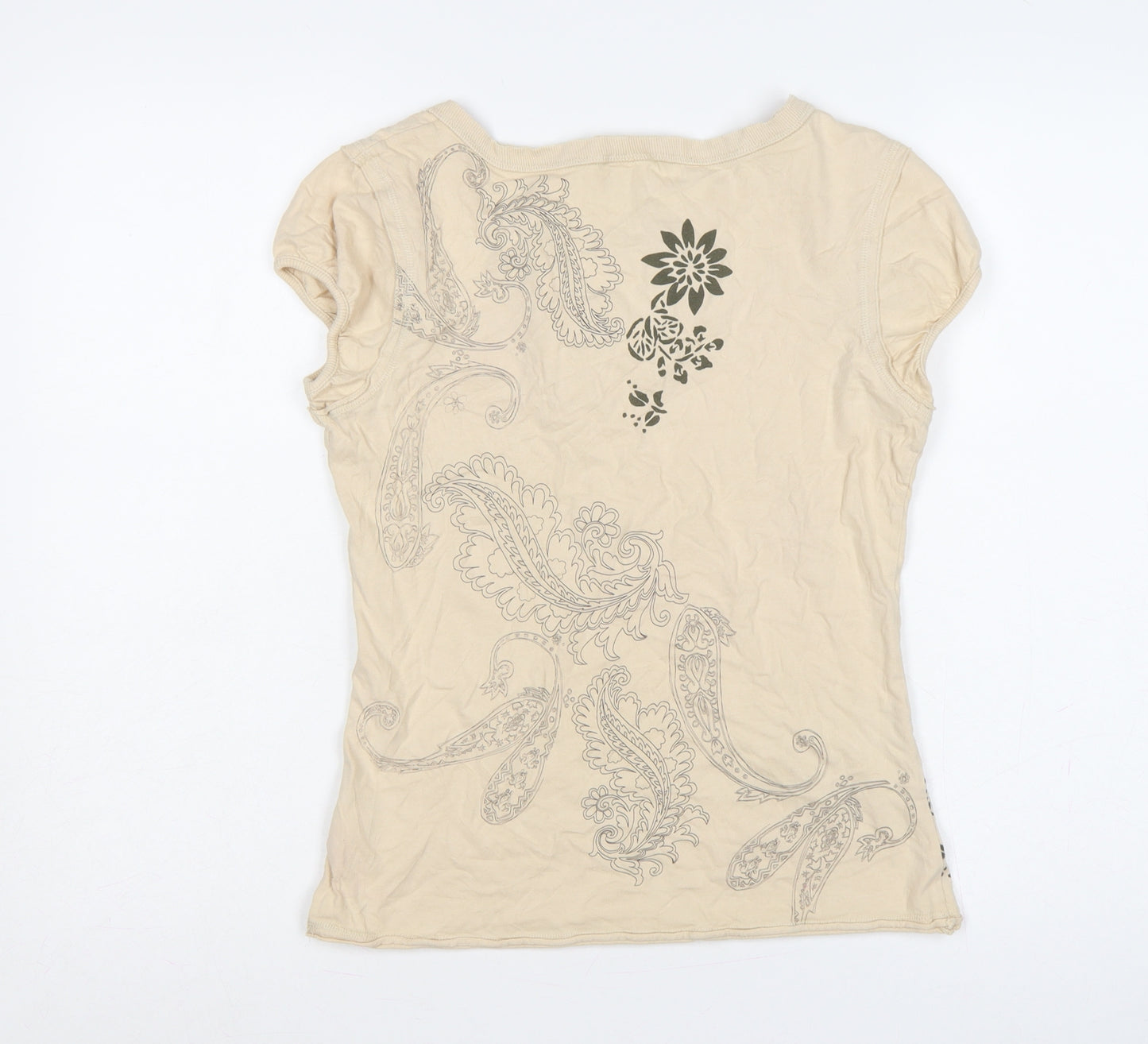 Next Women Beige UK 12 Floral Paisley Embroidered Short Sleeve T-Shirt